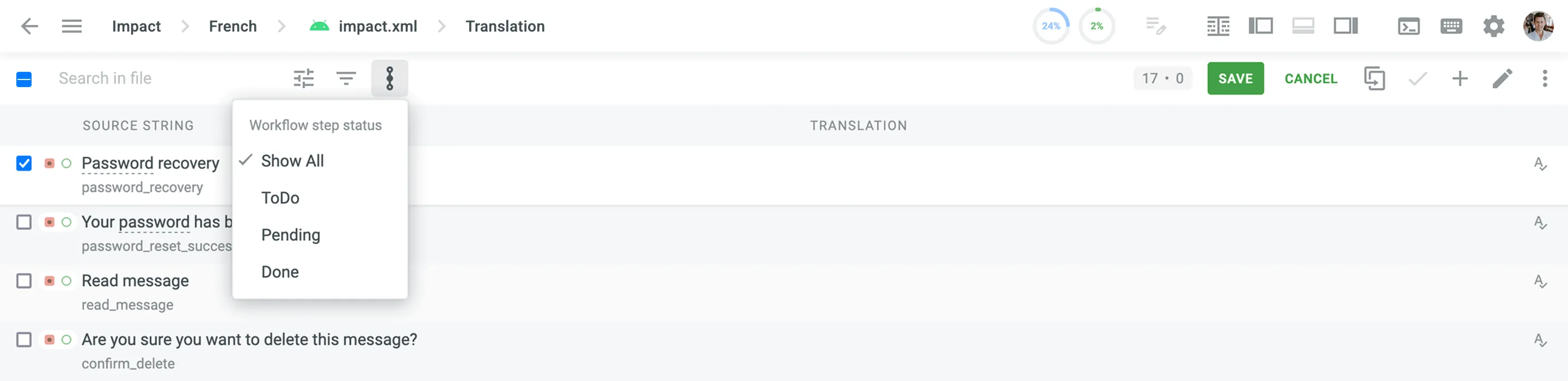 Workflow Status filter